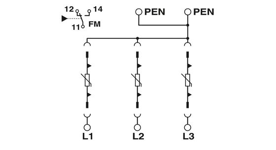 VAL-MS-T1/T2 335/12.5/3 0-FM Classe 1/2 Protègeur contre la foudre et les surtensions pour 5V-250V AC 4 pôles
