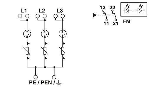 380V Voltage nominale 4 pôle 2800531 PWT 100-800AC-FM Classe 1/2 Protègeur contre la foudre et les surtensions