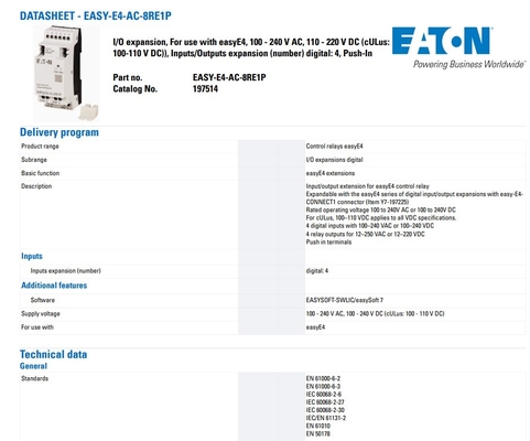 Source d'alimentation DI/O 100-240V AC/DC EASY-E4-AC-16RE1P avec bornes 8DI8RO et bornes à entraînement