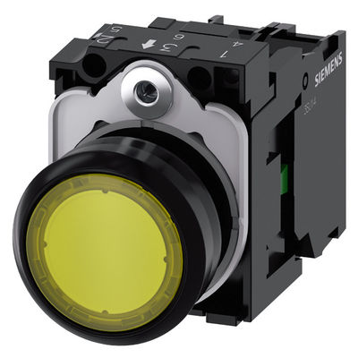 Unité complète bouton SIRIUS ACT Bouton plat éclairé en plastique jaune momentané