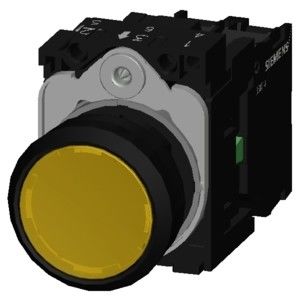 Unité complète bouton SIRIUS ACT Bouton plat éclairé en plastique jaune momentané