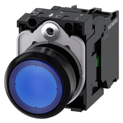 Bouton de pression instantané en plastique bleu plat éclairé 3SU1106-0AB50-1BA0
