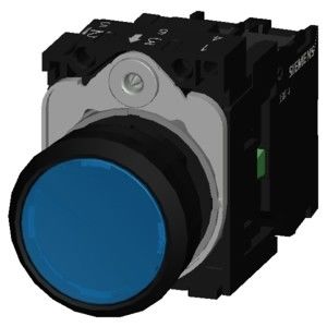 Bouton de pression instantané en plastique bleu plat éclairé 3SU1106-0AB50-1BA0