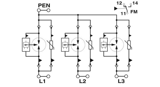 FLT-SEC-T1 T2-3C-350/25-FM Type 1 2 Protecteur contre les surtensions combiné 3 pôles Voltage nominal 350V