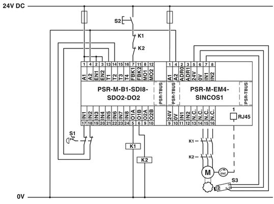 Module d'extension du relais de tension PSR-M-EM7-SINCOS2-PI avec charge de contact d'arrêt de sécurité