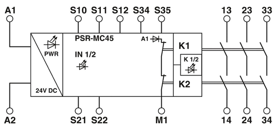 Fonction de protection du relais de couplage PSR-MC45-3NO-1DO-24DC-SP pour les applications industrielles