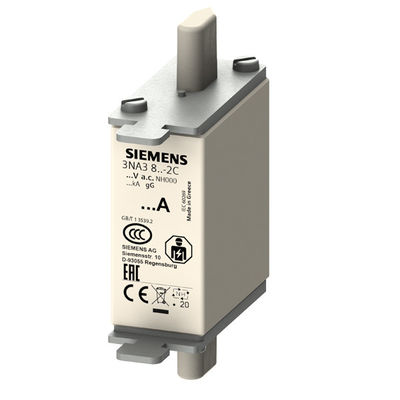 500V Taille 000 Indicateur avant LV HRC Lien de fusible GL/GG 3NA3822-2C avec poignées d'adhérence non isolées