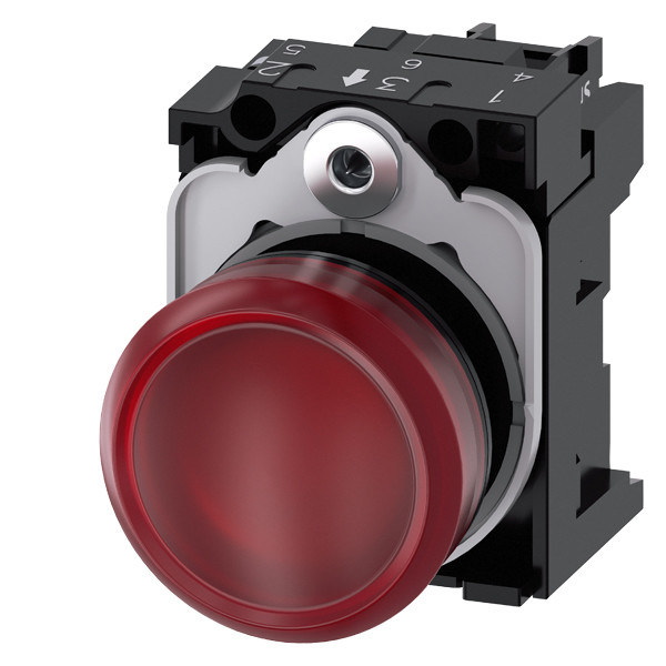 Unité complète de lumière pilote en plastique rouge à courant alternatif 230V avec reflux de lentille lisse 3SU1106-6AA20-1AA0