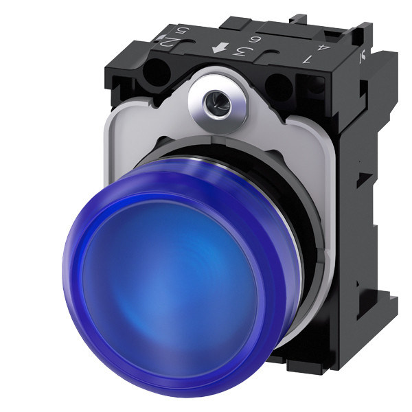 Lumière pilote complète avec finition métallique brillante 24V AC/DC