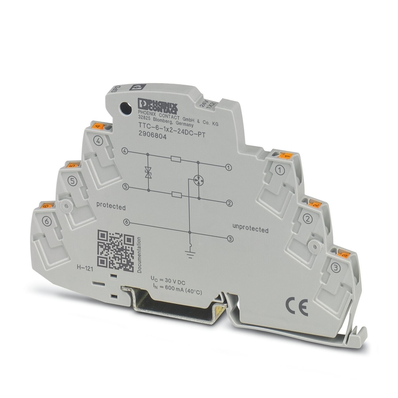 Protègeur contre les surtensions TTC-6-1X2-24DC-PT par contact Phoenix pour une tension nominale de 24 V CC